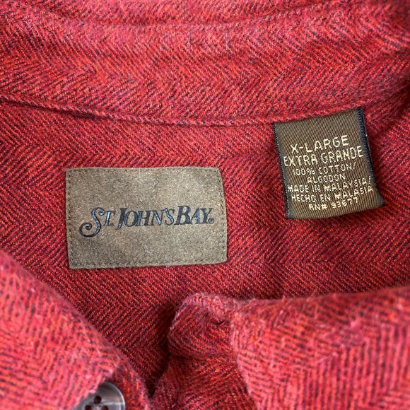 St Johns Bay Red Herringbone Flannel Chamois Shirt - Picture 2 of 3